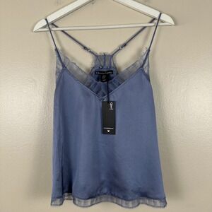 Christian Lacroix Women's Medium Camisole Blue Lace Trim Satin Racerback NWT
